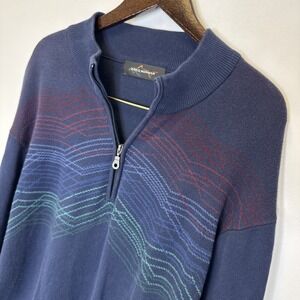 Greg Norman Mens Navy Blue Chevron Quarter Zip Golf Sweater XL